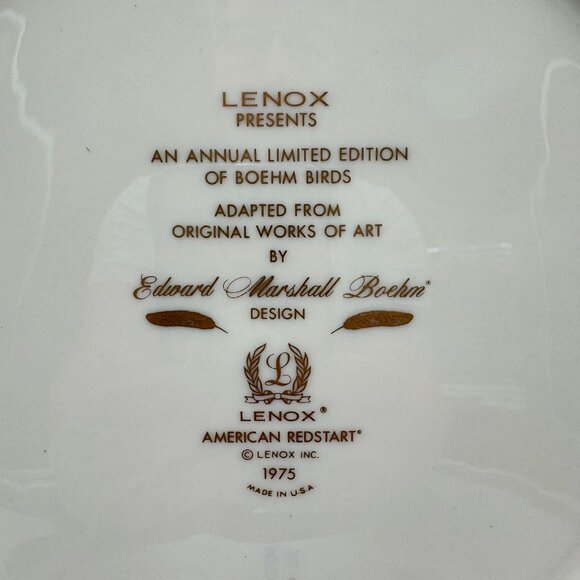 1975 Lenox American Redstart Collector Plate Boehm Birds Series Limited Edition - Picture 6 of 9